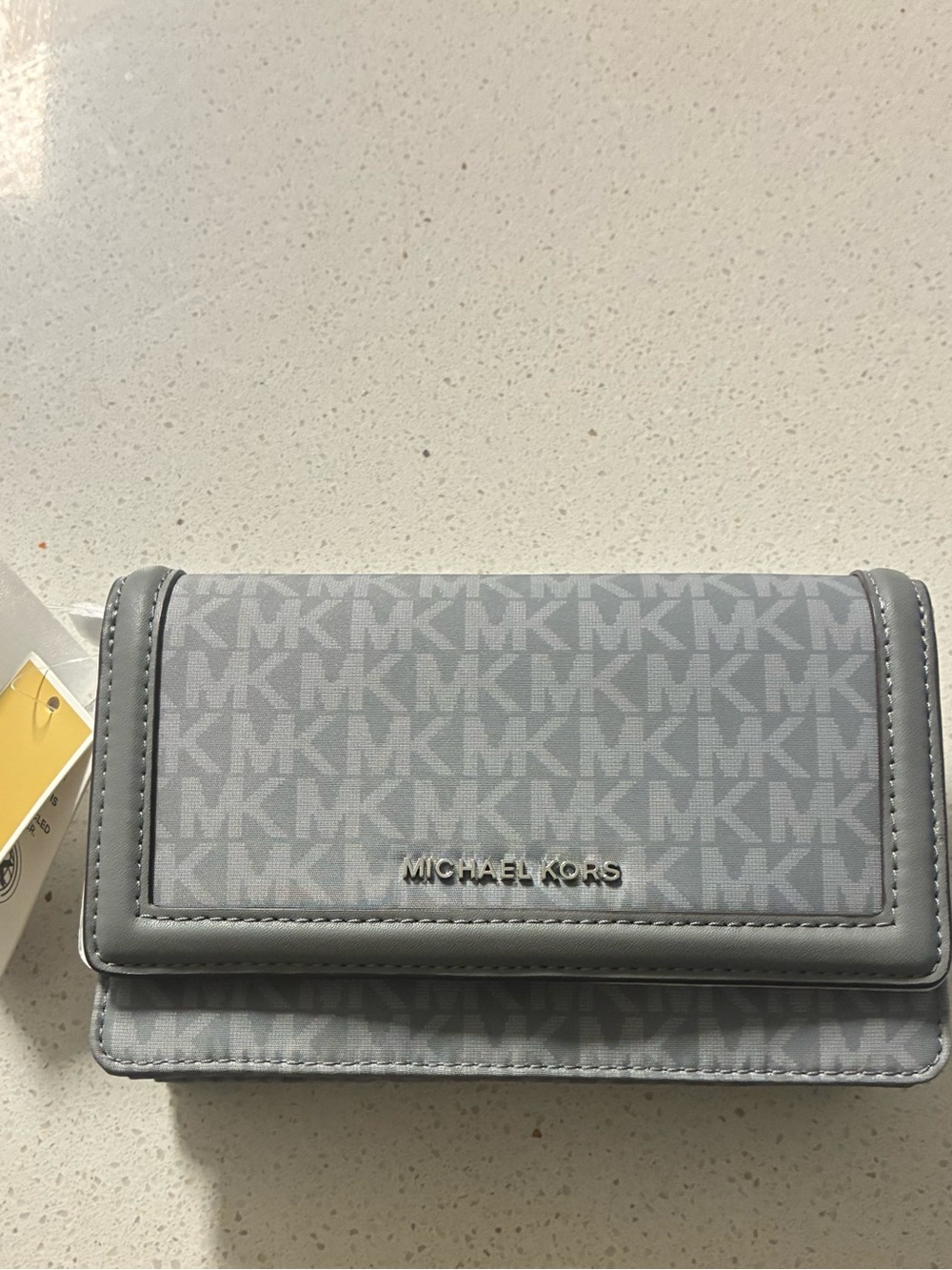 Michael Kors Light Gray MK Logo Crossbody Wallet with Branded Strap